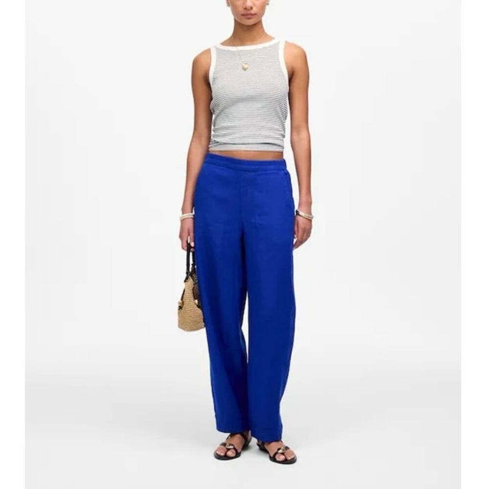 NWT Madewell Pull-On Barrel Pants In 100% Linen Bright Sapphire Blue Size Small